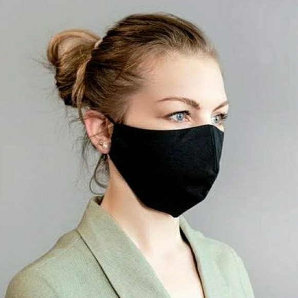 5 Pack Unisex Black 2 Layer Cotton Blend Face Mask - Picture 4 of 5